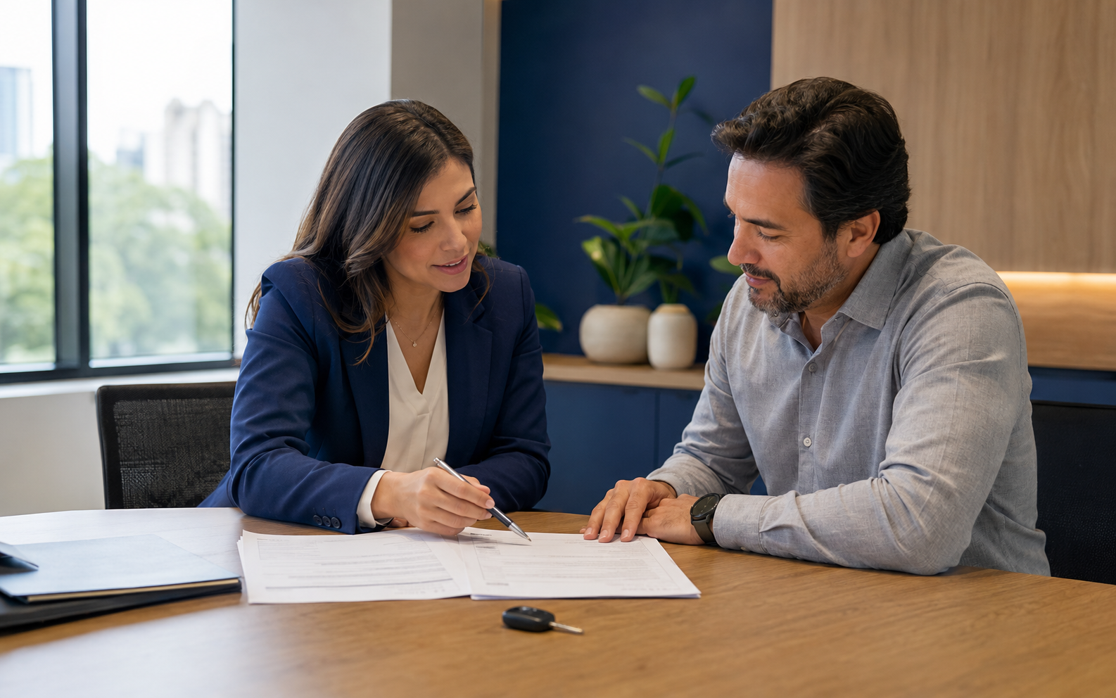 Consultora e cliente revisando uma carta contemplada
